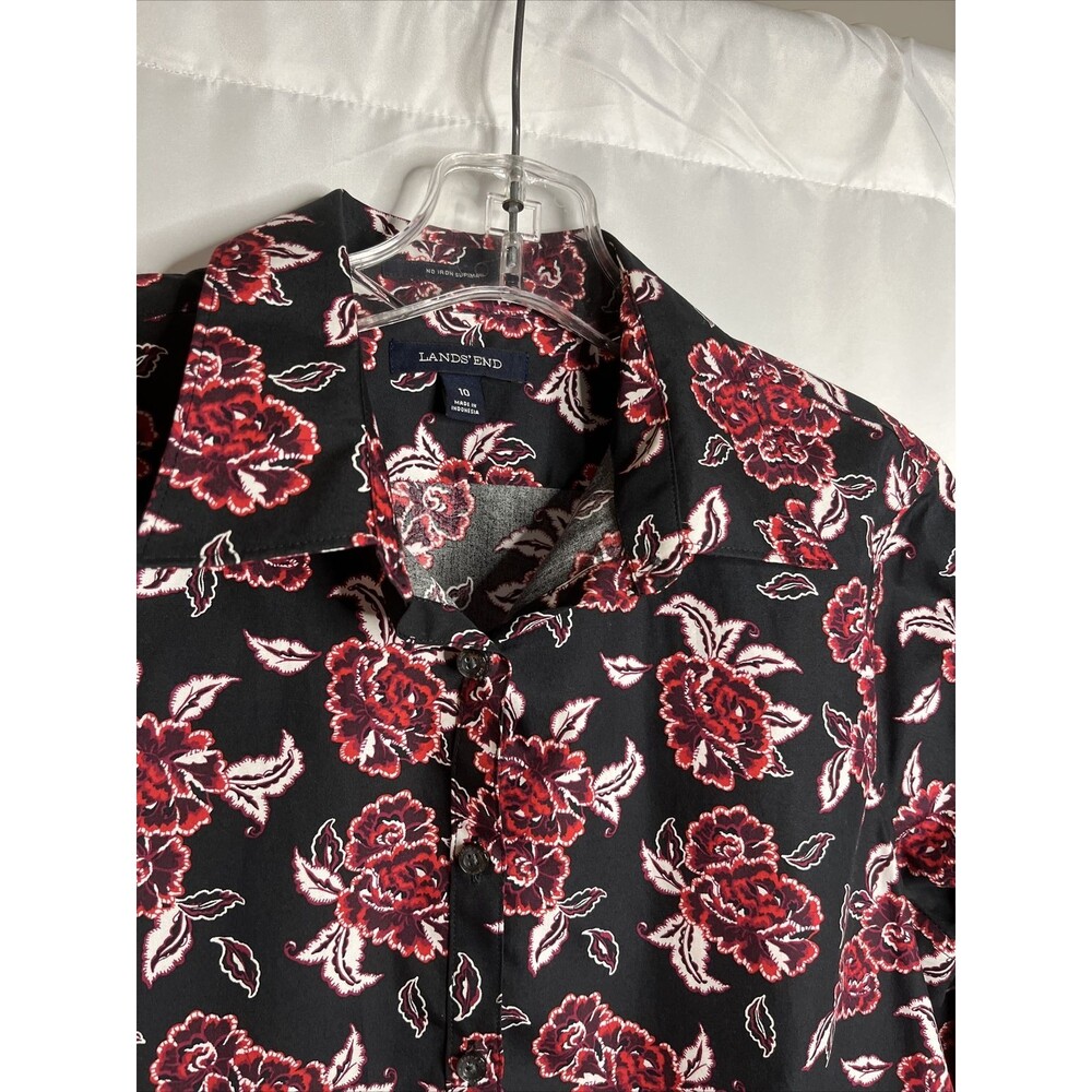 Lands End Women’s No Iron Women’s Floral Button Up Blouse Size 10 Suprima Cotton - Picture 4 of 8